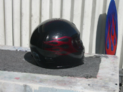 Black Glitter helmet with burgundy tribal flame